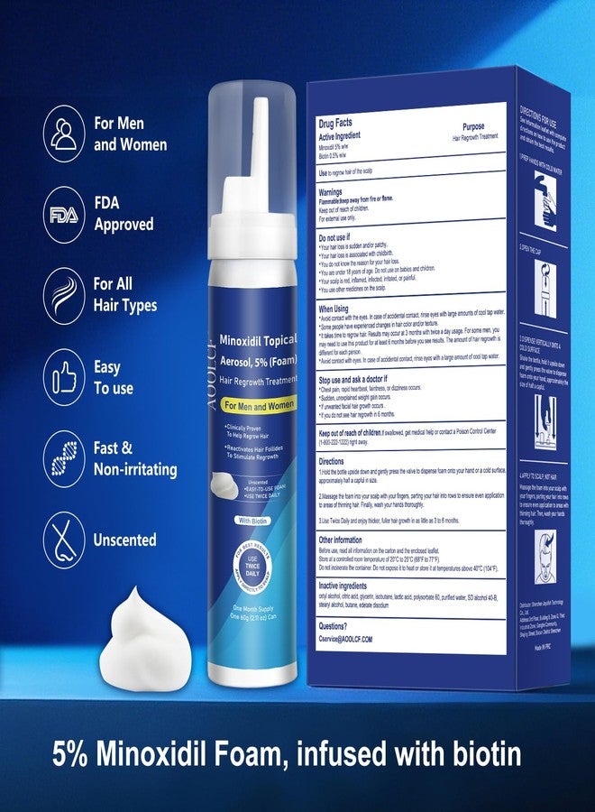 AOOLCF 5% Topical Minoxidil Foam, Minoxidil for Men and Women, Infused with Biotin, Hair Growth Treatment, Supports Thicker and Fuller Hair & Beard (Minoxidil Foam, 6.33oz, 3 Month Supply) - Image 4